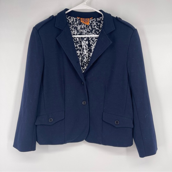 TORY BURCH | Navy Stretch Knit blazer Size Small‎ career casual womens jacket - Picture 1 of 5